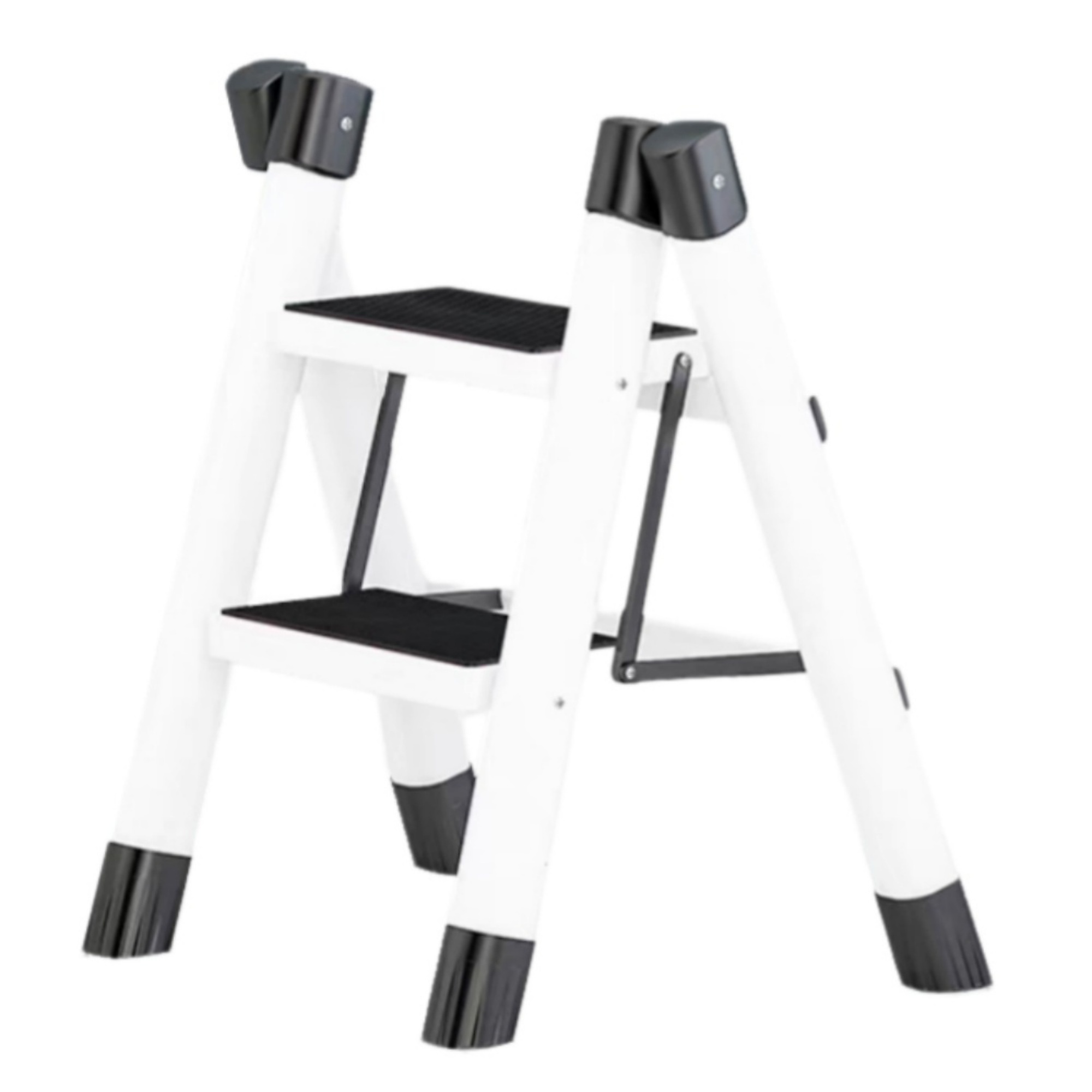 BlackTeck 2-Step Ladder — White, Anti-Slip Wide Pedals, Non-Slip Feet, Aluminum, Built-In Tool Platform, Handrail Design, Model# N2-TB01